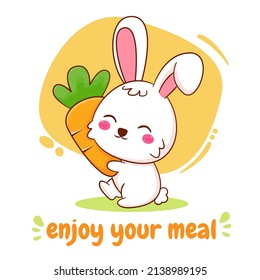 Cute cartoon character of bunny eats carrot Hand drawn style flat character