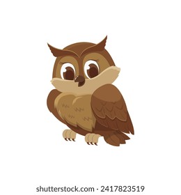 Cute cartoon character, also called owl icon or chibi, owl logo, sticker design, baby wild animal or cute cartoon owl mascot. Isolated on a white background.