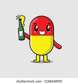 Cute cartoon character Capsule medicine with soda bottle in modern cute style design