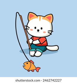 lindo personaje de dibujos animados gato es Vector de pesca