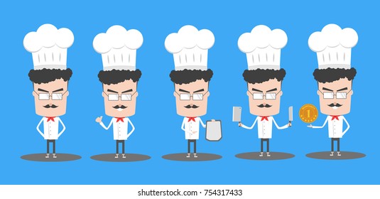 Cute cartoon character Chef flat design collection, isolated Vector illustration, Infographic element