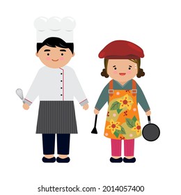Cute cartoon character chef men and woman. 