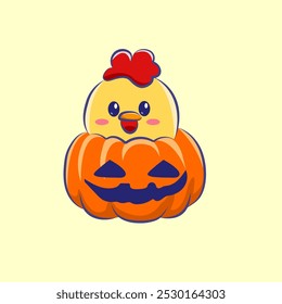 cute cartoon character chichken in halloween a vector design