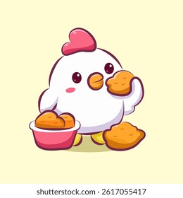 cute cartoon character chicken logo is eating vector for elements and sticker
