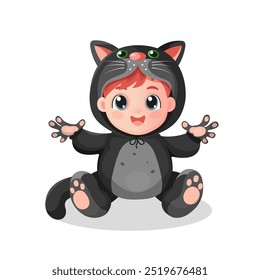 Cute cartoon character of a child in a cat costume.