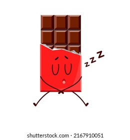 The cute cartoon character of chocolate is sleeping. Vector symbol highlighted on a white background for a mascot, books, postcards and much more.