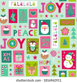 Cute cartoon character and christmas elements pattern.