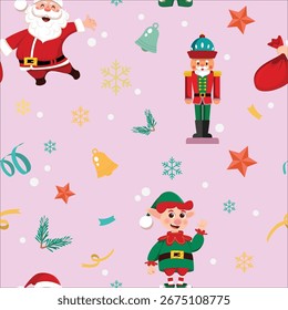 Cute cartoon character Christmas pattern vector illustration