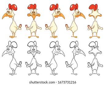 Cute Cartoon Character Cock. Coloring Book Outline 