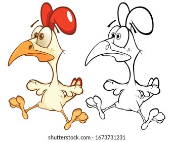 Cute Cartoon Character Cock. Coloring Book Outline 