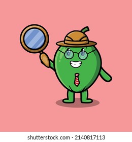 Cute cartoon character Coconut detective is searching with magnifying glass and cute style design
