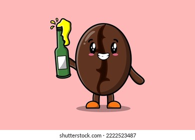 Cute cartoon character Coffee beans with soda bottle in modern cute style design flat illustration