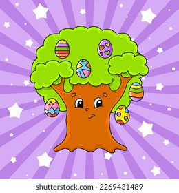 Cute cartoon character. Colorful vector illustration. Easter theme. Isolated on color background. Template for your design.