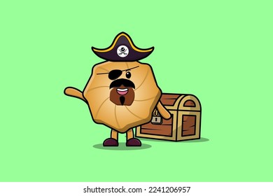 Cute cartoon character Cookies pirate with treasure box illustration in modern style design