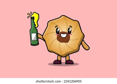 Cute cartoon character Cookies with soda bottle in modern cute style design flat illustration