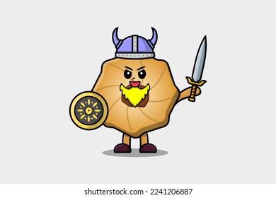 Cute cartoon character Cookies viking pirate with hat and holding sword and shield illustration