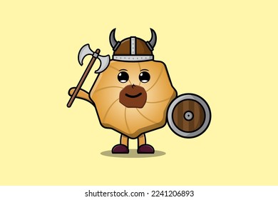 Cute cartoon character Cookies viking pirate with hat and holding ax and shield