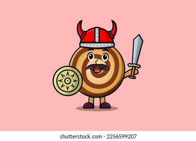 Cute cartoon character Cookies viking pirate with hat and holding sword and shield illustration