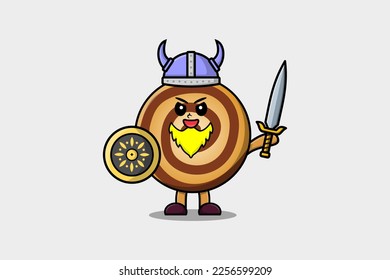 Cute cartoon character Cookies viking pirate with hat and holding sword and shield illustration