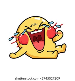 Cute cartoon character crying with tears and emotional expression