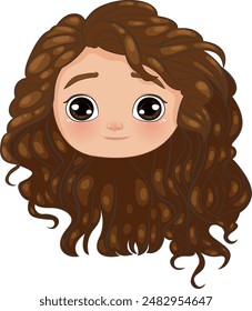 Cute cartoon character with curly brown hair