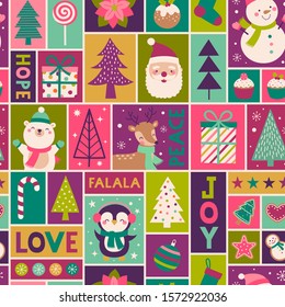 Cute cartoon character and decorative elements for christmas celebration background.