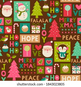 Cute cartoon character and decorative elements for christmas celebration background.