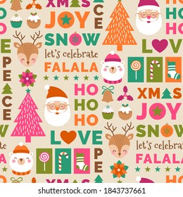 Cute Cartoon Charakter und dekorative Elemente für Weihnachtsfeiern Hintergrund.
