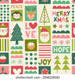 Cute cartoon character and decorative elements for christmas and new year celebration background.