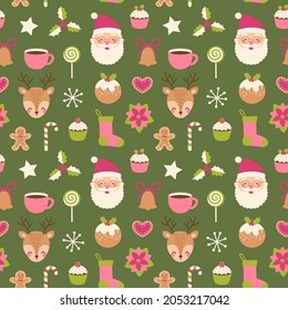 Cute cartoon character and decorative elements for christmas and new year celebration background.