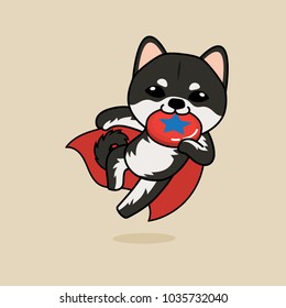 Cute cartoon character design black Shiba Inu dog , super dog , playing  flying disc 