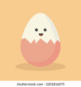 Cute cartoon character design of boiled egg vector illustration isolated on yellow background. Happy cute smiling funny kawaii boiled egg