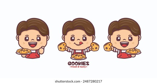 cute cartoon character design with cookies. cartoon illustrations with different poses and expressions