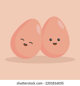Cute cartoon character design of egg vector illustration isolated on yellow background. Happy cute smiling funny kawaii egg