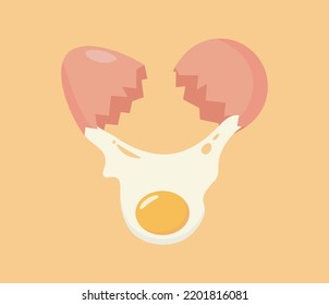 Cute cartoon character design of fried egg with cracked shell vector illustration isolated on yellow background