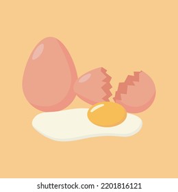 Cute cartoon character design of fried egg with cracked shell vector illustration isolated on yellow background