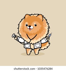 Cute cartoon character design Pomeranian dog in Doctor costume