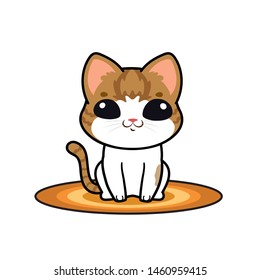 Cute cartoon character design Scottish Fold kitten,sitting and smile on the rug action,vector illustration
