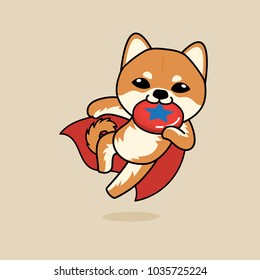 Cute cartoon character design Shiba Inu dog super dog, playing Frisbee or flying disc