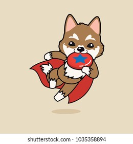 Cute cartoon character design Siberian Husky dog super dog, playing Frisbee or flying disc 
