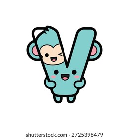 Caricatura linda diseñada en la forma de la letra V, con una cara sonriente y colores vibrantes.