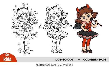 Cute cartoon character devil girl. Numbers game, education dot to dot game for children.