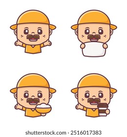 cute cartoon character with different poses and expressions. Vector illustrations in outline style