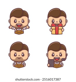 cute cartoon character with different poses and expressions. Vector illustrations in outline style
