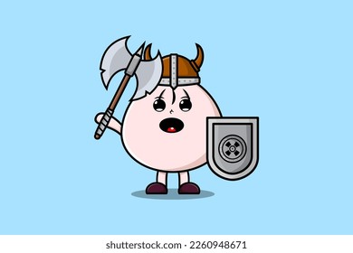 Cute cartoon character Dim sum viking pirate with hat and holding ax and shield