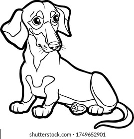 Cute cartoon character dog. Dog breed Dachshund. Vector pet isolated on white background. Coloring book page.