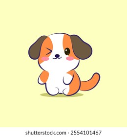 cute cartoon character dog logo with wink vector design