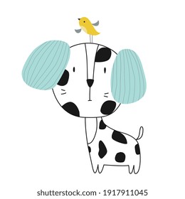Perro de personaje de dibujos animados. Impresión vectorial con perro bebé.
