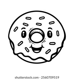 cute cartoon character of donut doughnut with sprinkle isolated drawing line art style sketch classic vintage design illustration