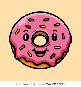 cute cartoon character of donut doughnut with sprinkle isolated colored drawing line art style sketch classic vintage design illustration